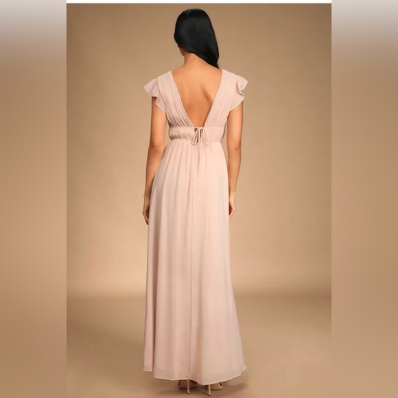 Lulus I’m All Yours Blush Ruffle Light Pale Pink Bridesmaid Dress Maxi V-Neck S - Picture 2 of 11